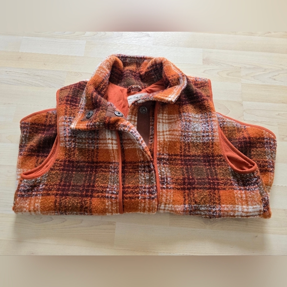 Free People We The Free Wrapped Up Blanket Vest Rust Plaid Size Large